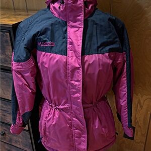 Columbia Pink and Blue Ski Jacket with High Collar